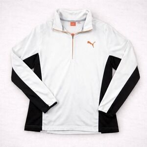 Puma Quarter Zip Pullover Mens L White‎ Black Athletic Track Jacket